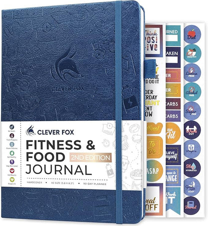 Clever Fox Fitness & Food Journal – Nutrition & Workout Planner for Women & Men – Diet & Gym Exercise Log Book with Calendars, Diet & Training Trackers - Undated, A5 Size, Hardcover (Mystic Blue)