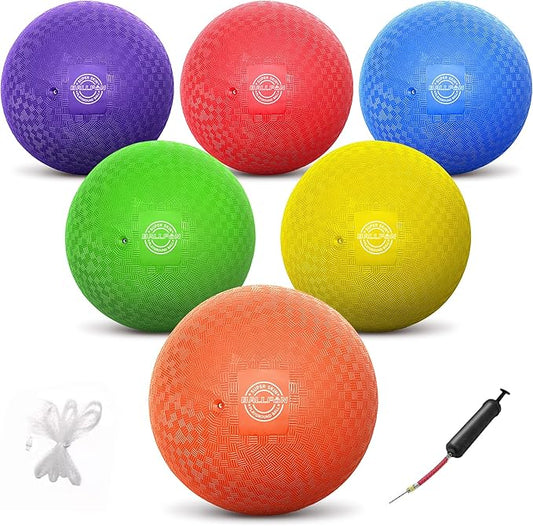 Dodgeballs Playground Balls, Dodge Ball Set for Kids & Adults, Bouncing Kickballs Handball for Outdoor & Indoor Games - Includes Pump & Mesh Storage Bag