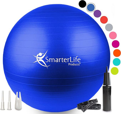 SmarterLife Workout Exercise Ball for Fitness, Yoga, Balance, Stability, or Birthing, Great as Yoga Ball Chair for Office or Exercise Gym Equipment for Home, Premium Non-Slip Design