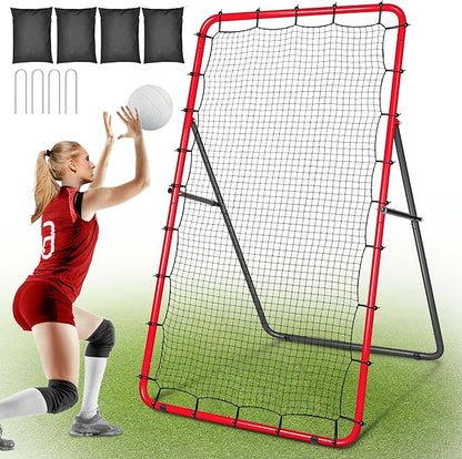 Adjustable Volleyball Rebounder Net 7x4 ft, Volleyball Bounce Back Net with 5 Angles, Volleyball Training Practice Equipment with Removeable Target Strap