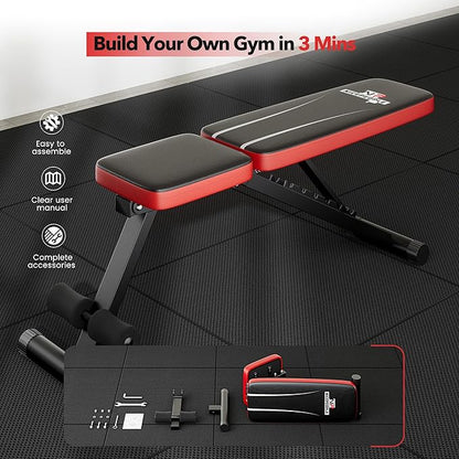 Basic Weight Bench for Home Gym, Foldable Workout Bench with 8 Backrests, 660LBS Weight Capacity Adjustable Bench