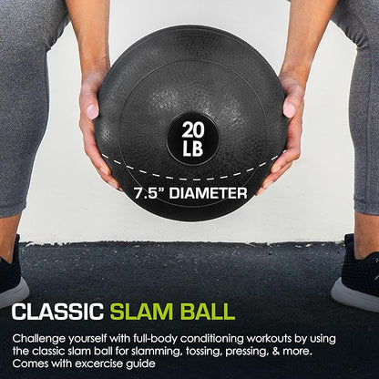 ProsourceFit Slam Medicine Balls 5, 10, 15, 20, 25, 30, 50lbs Smooth and Tread Textured Grip Dead Weight Balls for Strength and Conditioning Exercises, Cardio and Core Workouts