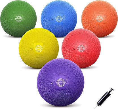 Dodgeballs Playground Balls, Dodge Ball Set for Kids & Adults, Bouncing Kickballs Handball for Outdoor & Indoor Games - Includes Pump & Mesh Storage Bag