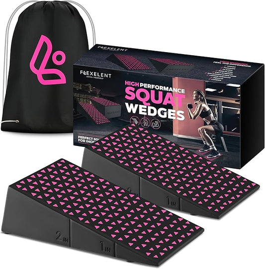 Squat Wedge Block Pair, Squat Ramp, Calf Raise Block, Anti-Slip Slant Board for Squats, ATG Equipment to Boost Workout, 17° Incline, 3.5x5.9x12.2, Backpack Included