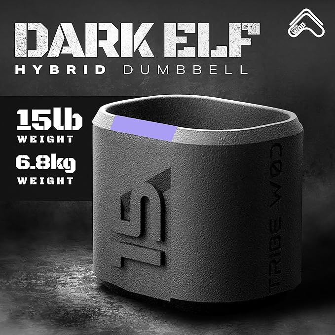 Tribe WOD Dark Elf Hybrid Dumbells 10-35lb - Cross Training Workout Equipment for Muscle Building and Mobility, Cardio Fitness, Weights for Women & Men (Pack of 1)