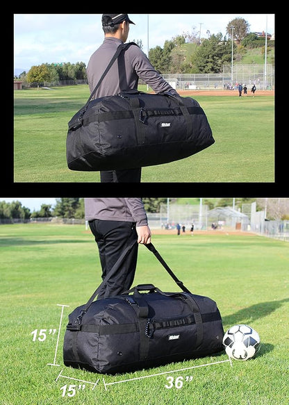 Fitdom Heavy Duty Extra Large Sports Gym Equipment Travel Duffel Bag W/Adjustable Shoulder & Compression Straps. Perfect for Team Coaches & Best for Soccer Baseball Basketball Hockey Football & More