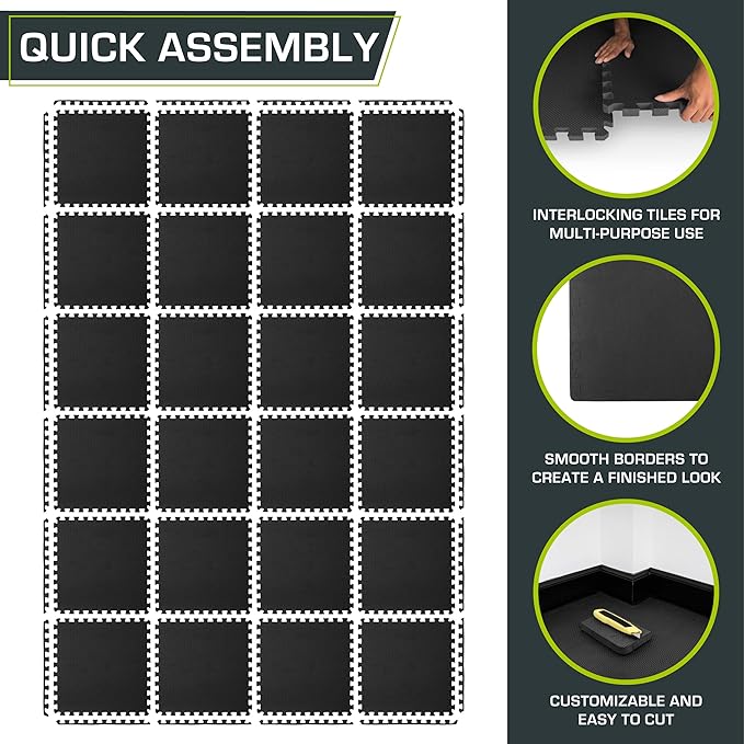 ProsourceFit Extra Thick Puzzle Exercise Mat ¾” and 1", EVA Foam Interlocking Tiles for Protective, Cushioned Workout Flooring for Home and Gym Equipment