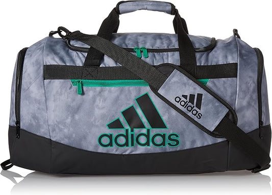 adidas Unisex Adult Defender 4 Medium Duffel Bag, Stone Wash Grey/Black/Court Green, One Size