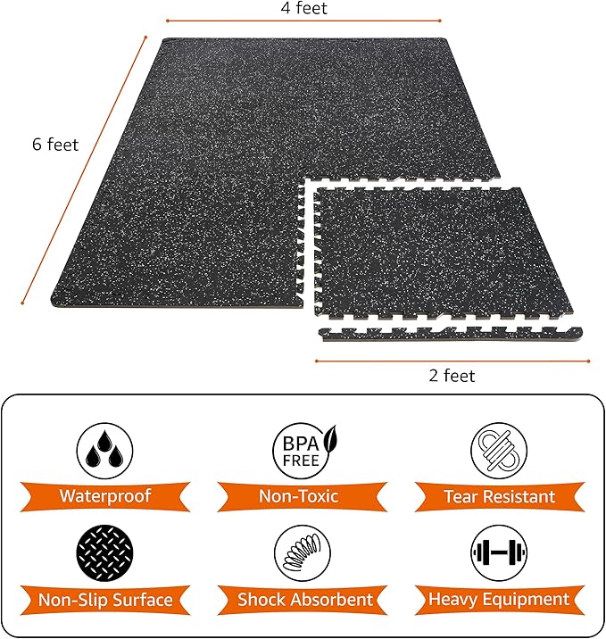 Sivan Fitness 1/2" Thick Rubber Top High-Density EVA Foam Gym Flooring for Home Gym - Exercise Mat Tiles for Workout, Yoga, MMA, Heavy Exercise Equipment Mat - Interlocking Gym Floor Mat