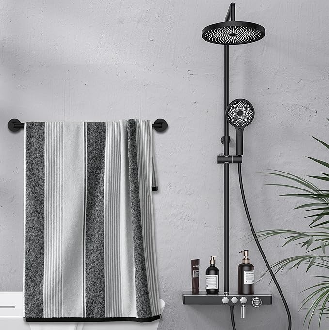 Towel Bar - Adjustable 304 Stainless Steel Towel Holder for Bathroom (11.8inch-22.6inch) Sturdy and Rustproof Wall Mounted Towel Rack for Bathroom Accessories, Black…