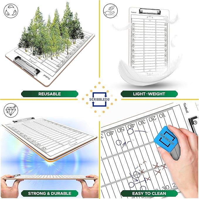 SCRIBBLEDO Football Dry Erase Board for Coaches 15x9 Double Sided Football Whiteboard Coaching Clipboard Equipment Football Accessories The Perfect Coach Gifts