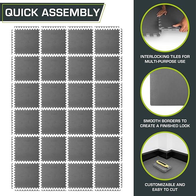 ProsourceFit Extra Thick Puzzle Exercise Mat ¾” and 1", EVA Foam Interlocking Tiles for Protective, Cushioned Workout Flooring for Home and Gym Equipment