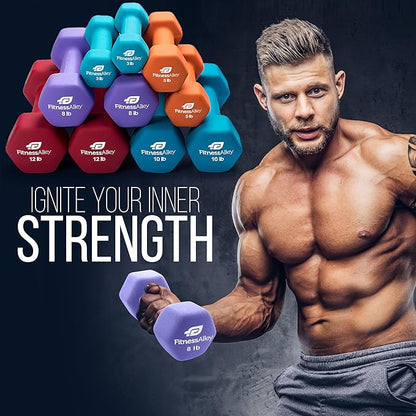 Neoprene Workout Dumbbells - Non Slip, Anti Roll Exercise & Fitness Dumbbells Combo - Hex Shaped Hand weights for Men & Women - Ideal for Home and Gyms training