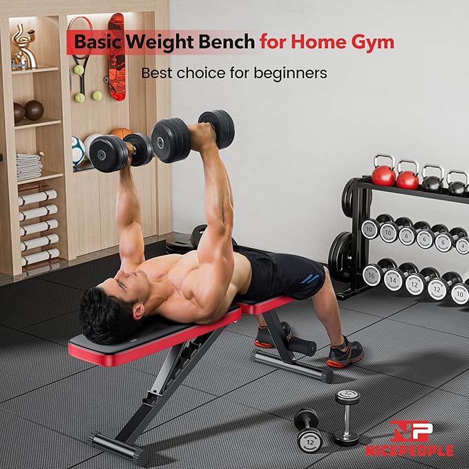 Basic Weight Bench for Home Gym, Foldable Workout Bench with 8 Backrests, 660LBS Weight Capacity Adjustable Bench