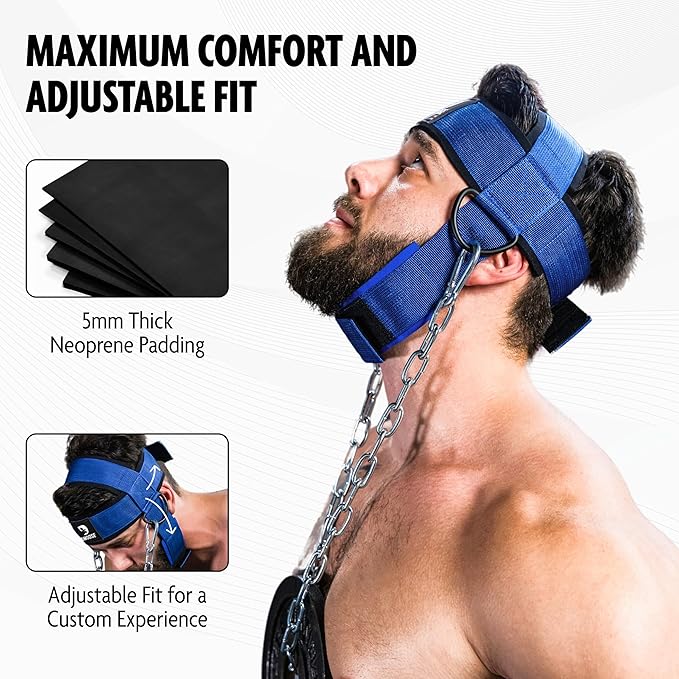 DMoose Neck Harness for Weight Lifting - 30" Heavy Duty Steel Chain - Neck Exerciser, Trainer & Strengthener for Injury Recovery Support & Workout- Adjustable Head & Chin Strap