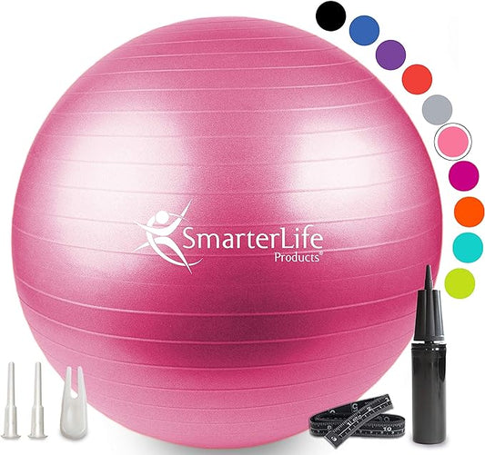 SmarterLife Workout Exercise Ball for Fitness, Yoga, Balance, Stability, or Birthing, Great as Yoga Ball Chair for Office or Exercise Gym Equipment for Home, Premium Non-Slip Design