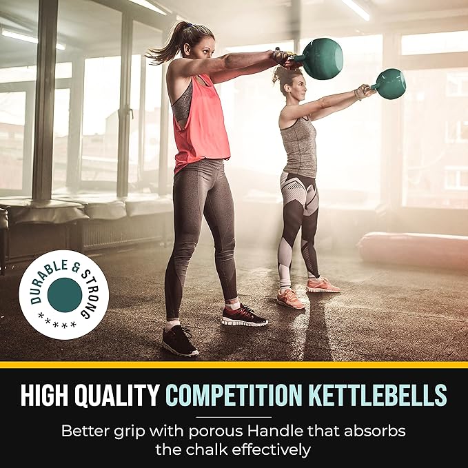 Kettlebell Kings Competition Kettlebells Weight (35mm handle) 8-48 KG | Hand weights Workout Gym Equipment & Strength training sets for Women & Men for Home Gym | Suitable for High Repetition Workouts