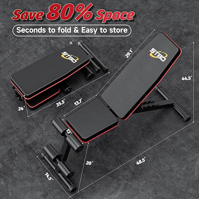 Adjustable Folding Weight Bench,Foldable Incline Decline Workout Bench Sit Up Bench with Resistance Band,Multifunctional Bench Home Gym Equipment for Full Body Workout