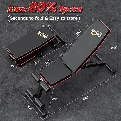 Adjustable Folding Weight Bench,Foldable Incline Decline Workout Bench Sit Up Bench with Resistance Band,Multifunctional Bench Home Gym Equipment for Full Body Workout