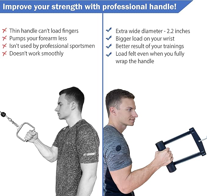 Arm Wrestling Exercise Handle - Metal Handle and Strap for Training at The Gym, Wrist and Forearm Strengthener, Workout Equipment, Fat Grip