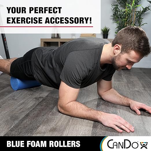 CanDo Blue PE Foam Rollers for Fitness, Exercise Muscle Restoration, Massage Therapy, Sport Recovery and Physical Therapy for Homes, Clinics, and Gyms 6" x 36" Round