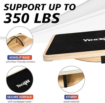 Yes4All 350LBS Professional Wooden Balance Board for Leg Workout, Anti-Slip Rocker Board, Wobble Board for Standing Desk