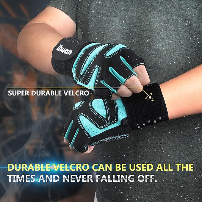 ihuan Ventilated Weight Lifting Gym Workout Gloves with Wrist Wrap Support for Men & Women, Full Palm Protection, for Weightlifting, Training, Fitness, Hanging, Pull ups