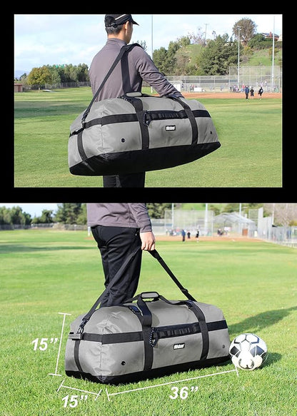 Fitdom Heavy Duty Extra Large Sports Gym Equipment Travel Duffel Bag W/Adjustable Shoulder & Compression Straps. Perfect for Team Coaches & Best for Soccer Baseball Basketball Hockey Football & More