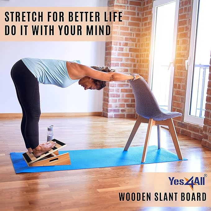 Yes4All Premium Steel/Wooden Slant Board & Calf Stretcher, Adjustable Incline Board & Non-Slip for Stretching/Squat Wedges for Deep Squats & Elevated Squat Improvement for Home Gym, Indoors, Outdoors