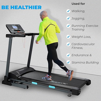 SereneLife Electric Folding Treadmill - Foldable Home Fitness Equipment for Walking & Running, 2.5 HP Indoor Home Cardio Machine with Downloadable App, Safety Key, 15 Incline Levels, 36 Training Modes