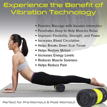 HealthSmart 4-Speed Vibrating Exercise Roller Foam FSA/HSA Eligible – Deep Tissue Massage Muscle Recovery & Pain Relief for Full Body | Electric foam Roller for Physical Therapy & Workout