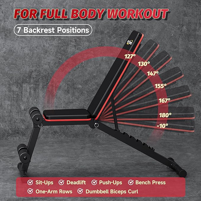 Adjustable Folding Weight Bench,Foldable Incline Decline Workout Bench Sit Up Bench with Resistance Band,Multifunctional Bench Home Gym Equipment for Full Body Workout