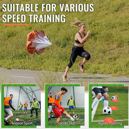 Agility Ladder Agility Training Equipment Set-20ft Speed Ladder/Running Parachute/24 Soccer