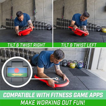 GoSports Fitness Core Hub Plank Board with Smart Phone Integration for Full Body Workouts - Blue or Red