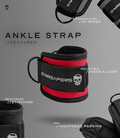 Gymreapers Ankle Straps (Pair) For Cable Machine Kickbacks, Glute Workouts, Lower Body Exercises - Adjustable Leg Straps with Neoprene Padding