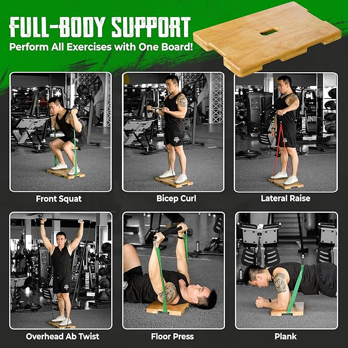 Wood Fitness Board, Exercise Platform or Wooden exercise board for resistance band exercises, Resistance Band Workout, Stretching, Strength, Flexibility and Balance for Total Body Home Gym.