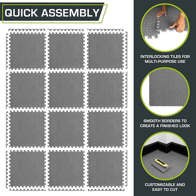 ProsourceFit Puzzle Exercise Mat ½ in, EVA Interlocking Foam Floor Tiles for Home Gym, Mat for Home Workout Equipment, Floor Padding for Kids, Black, 24 in x 24 in x ½ in, 144 Sq Ft - 36 Tiles