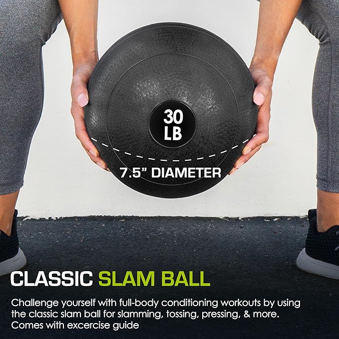 ProsourceFit Slam Medicine Balls 5, 10, 15, 20, 25, 30, 50lbs Smooth and Tread Textured Grip Dead Weight Balls for Strength and Conditioning Exercises, Cardio and Core Workouts