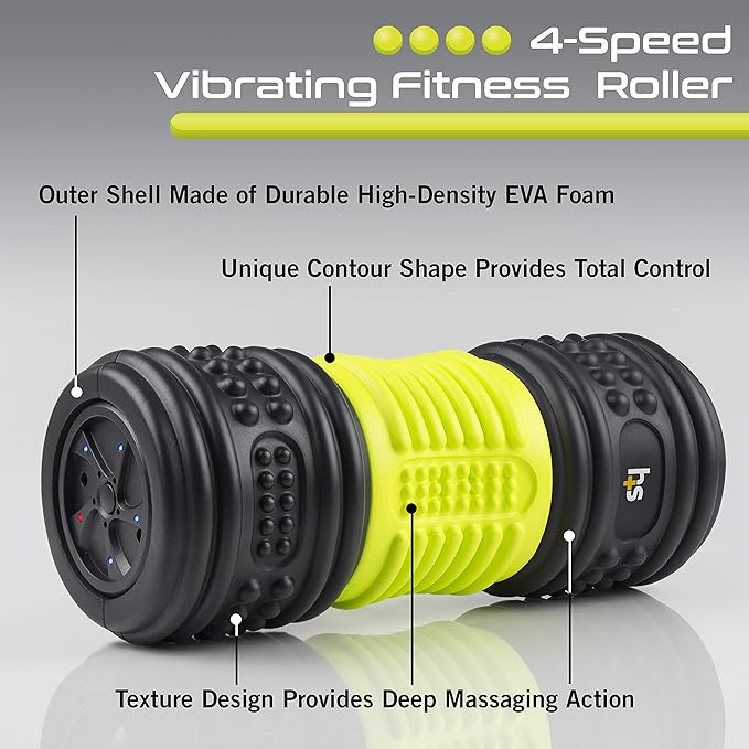 HealthSmart 4-Speed Vibrating Exercise Roller Foam FSA/HSA Eligible – Deep Tissue Massage Muscle Recovery & Pain Relief for Full Body | Electric foam Roller for Physical Therapy & Workout