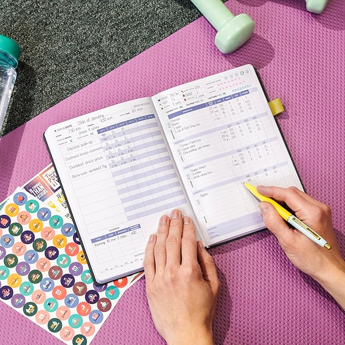 Clever Fox Fitness & Food Journal – Nutrition & Workout Planner for Women & Men – Diet & Gym Exercise Log Book with Calendars, Diet & Training Trackers - Undated, A5 Size, Hardcover (Black)