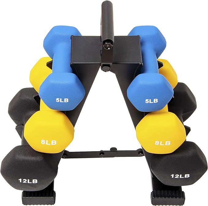 Signature Fitness Neoprene Dumbbell Hand Weights, Anti-Slip, Anti-roll, Hex Shape Colorful, Pair or Set with Stand