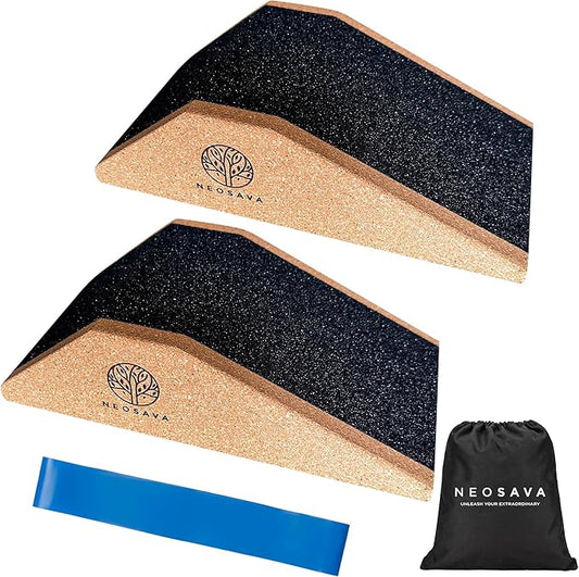 Cork Squat Wedge Block Non Slip Professional 2 Pack Squat Ramp, Slant Board Professional Squat Ramp for Weightlifting and Fitness Squat Platform for Heel with Bag and Elastic Hip Band