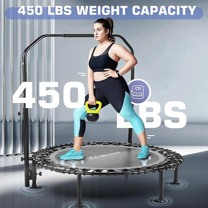 ANCHEER 40/48" Foldable Mini Trampoline,550LBS Max Load,Rebounder Trampoline for Adults with Adjustale Foam Bar&Resistance Ropes,Upgraded Bungee Cords,Fitness Trampoline Indoor/Outdoor