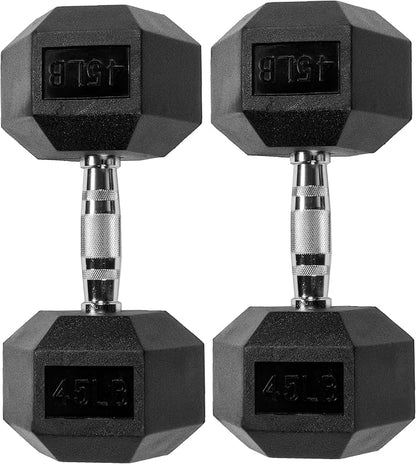 Signature Fitness Premium Rubber Encased Hex Dumbbell, Pairs