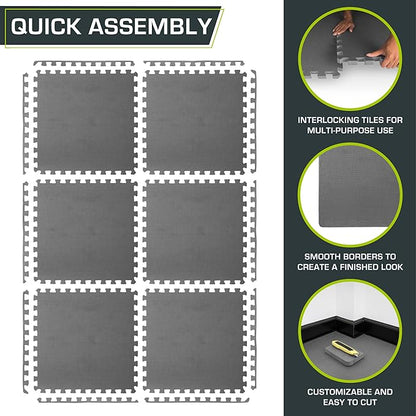 ProsourceFit Extra Thick Puzzle Exercise Mat ¾” and 1", EVA Foam Interlocking Tiles for Protective, Cushioned Workout Flooring for Home and Gym Equipment