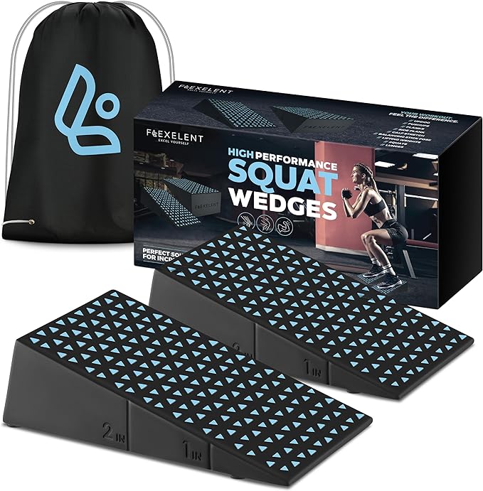 Squat Wedge Block Pair, Squat Ramp, Calf Raise Block, Anti-Slip Slant Board for Squats, ATG Equipment to Boost Workout, 17° Incline, 3.5x5.9x12.2, Backpack Included