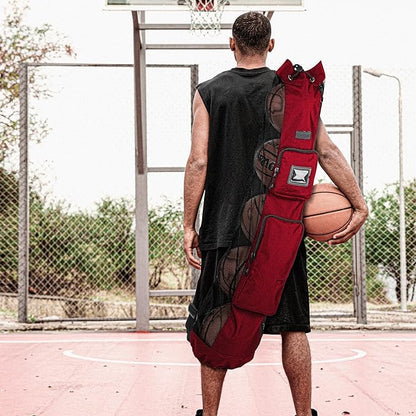 Fitdom Heavy Duty XL Basketball Mesh Equipment Ball Bag w/Shoulder Strap Design for Coach with 2 Front Pockets for Coaching & Sport Accessories. This Team Tube Carrier Can Store Up to 5 Basketballs