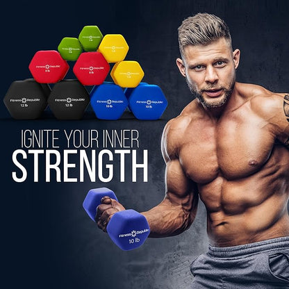 Neoprene Workout Dumbbell Set - Non Slip, Anti Roll Exercise & Fitness Dumbbells Combo - Hex Shaped Hand weights for Men & Women - Ideal for Home Gyms training