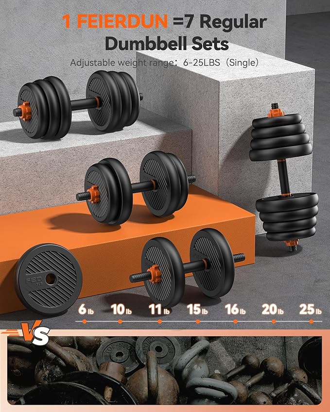 FEIERDUN Adjustable Dumbbells 20/30/40/50/60/70/90lbs Free 4 in1 in1 Dumbbells