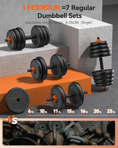 FEIERDUN Adjustable Dumbbells, 20/30/40/50/60/70/90lbs Free Weight Set with Connector, 4 in1 Dumbbells Set Used as Barbell, Kettlebells, Push up Stand, Fitness Exercises for Home Gym Suitable Men/Women